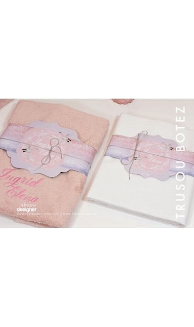 Trusou de botez pentru fetite, roz cu silver, lebada argintie  Silver Swan  7